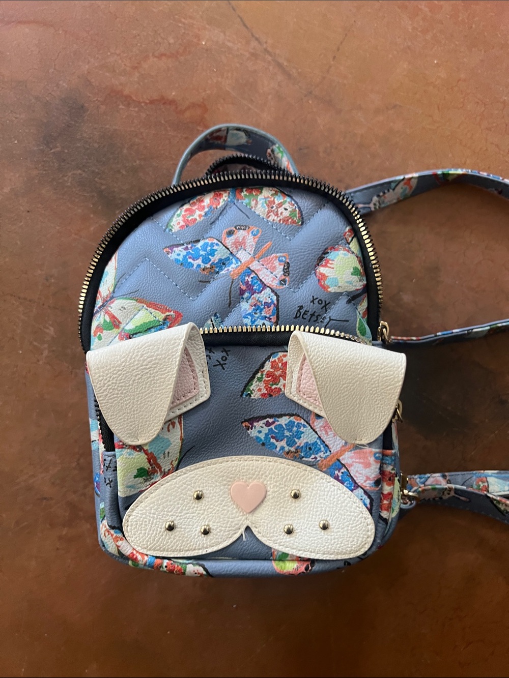 Betsey Johnson Blue Floral Butterfly Dog Mini Backpack